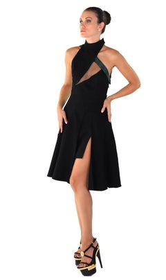 New Versace Greek Dress with Tulle and Embroidered Leather Detail