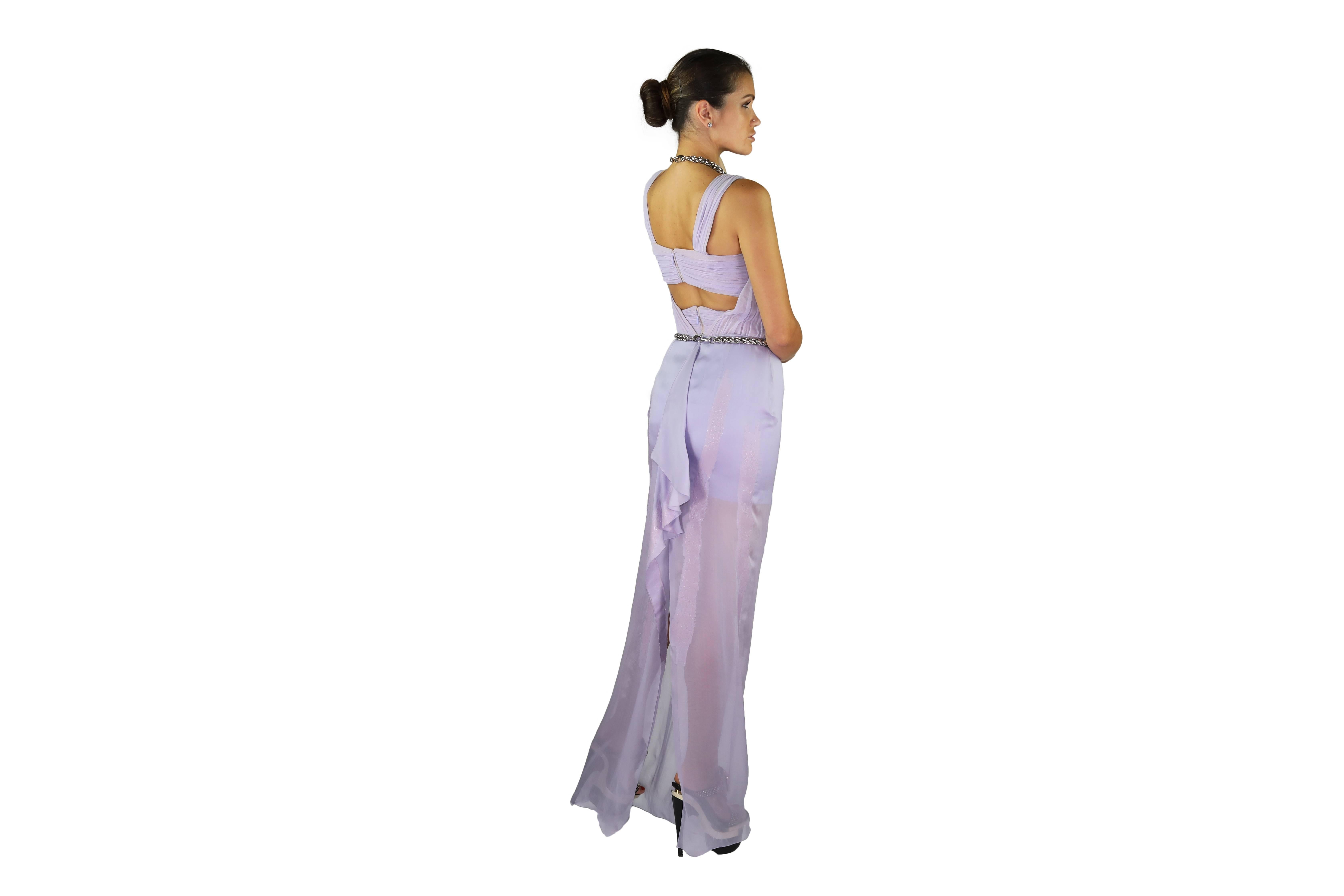 New VERSACE Lilac Chiffon Long Dress with Medusa Chains 38 5