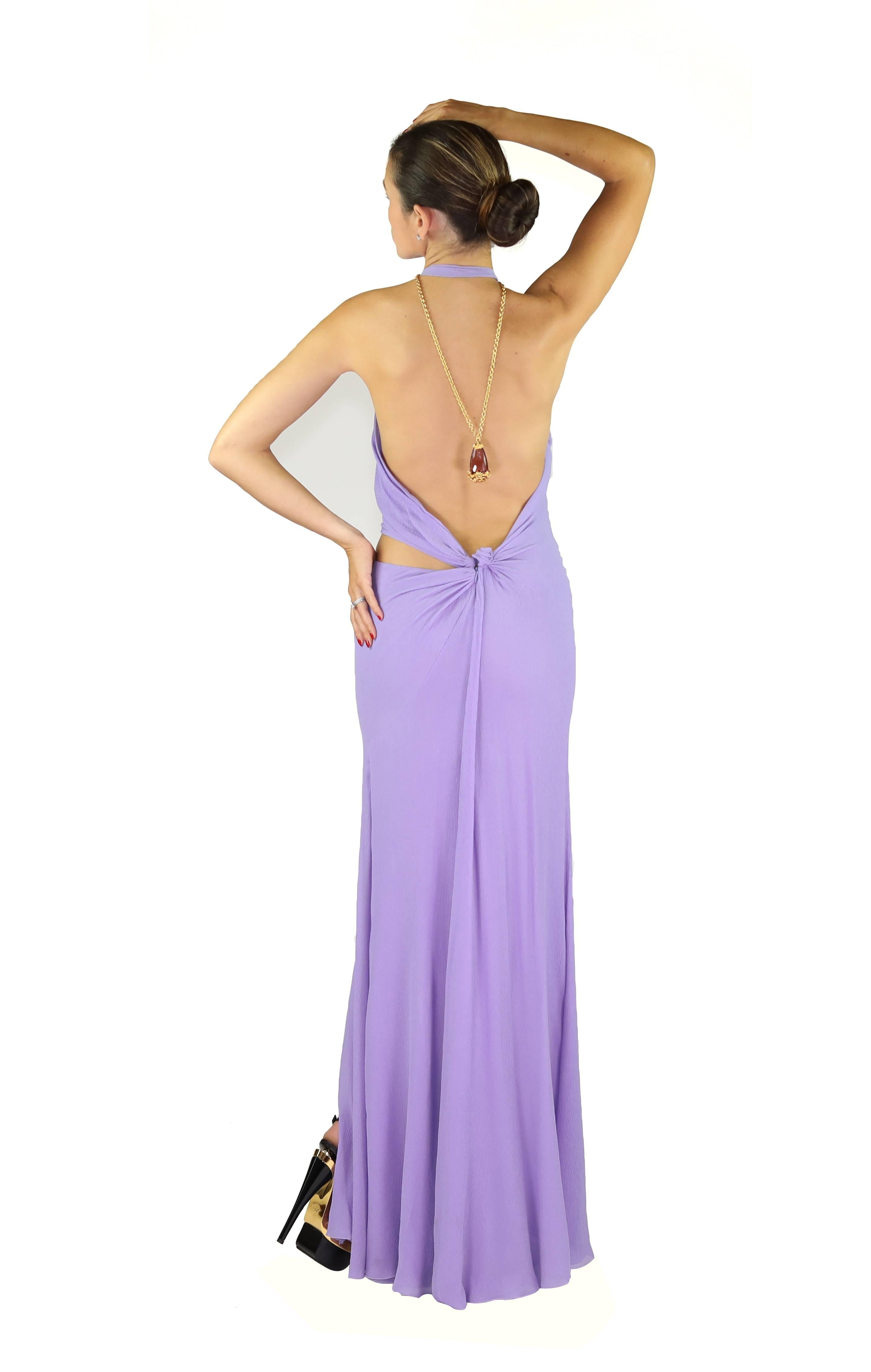 VINTAGE GIANNI VERSACE COUTURE OPEN BACK LILAC SILK DRESS Size 42 - 6 1