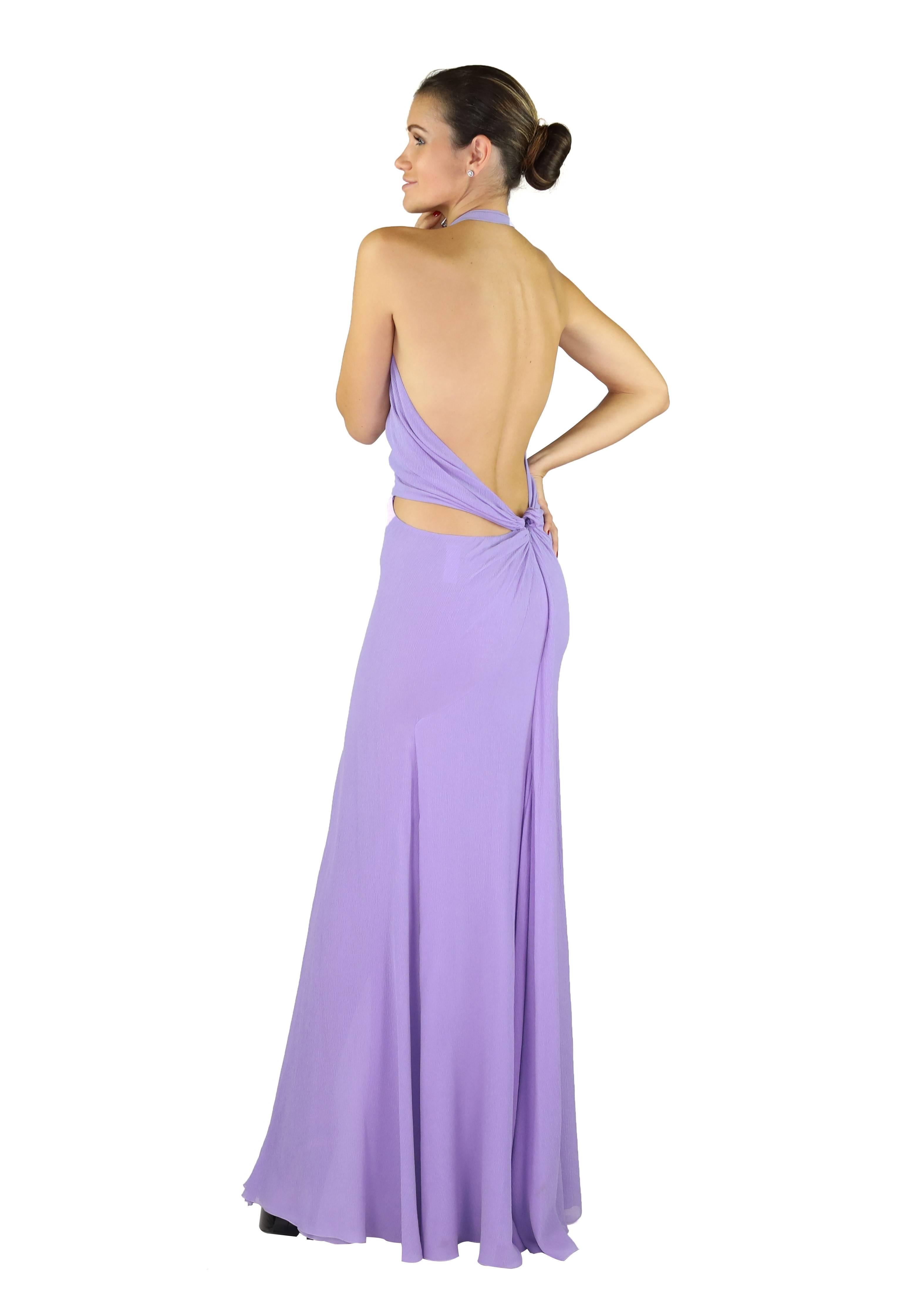Purple VINTAGE GIANNI VERSACE COUTURE OPEN BACK LILAC SILK DRESS Size 42 - 6