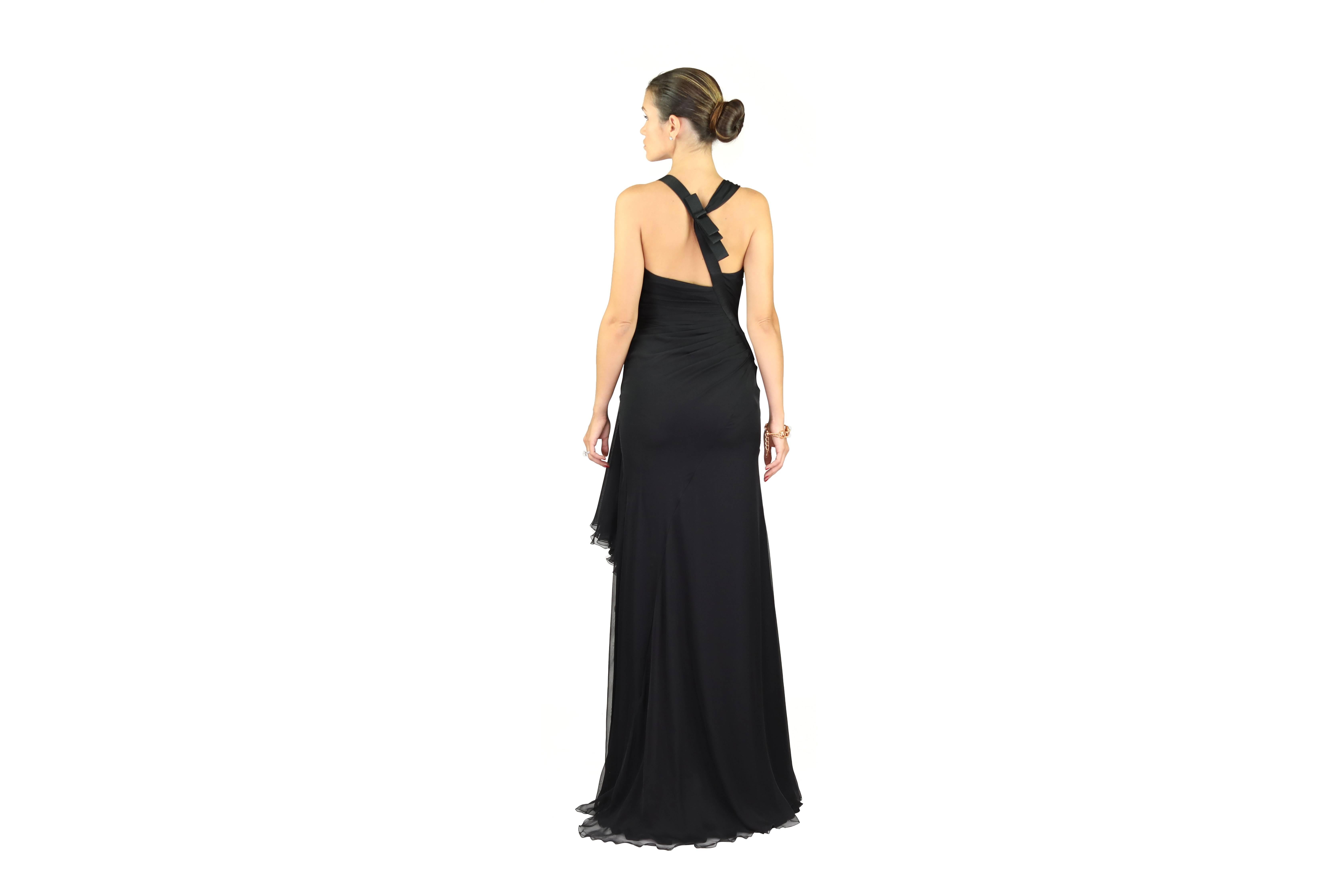 VERSACE BLACK SILK VANITAS DETAIL LONG GOWN Dress 38 -2 In New Condition In Montgomery, TX