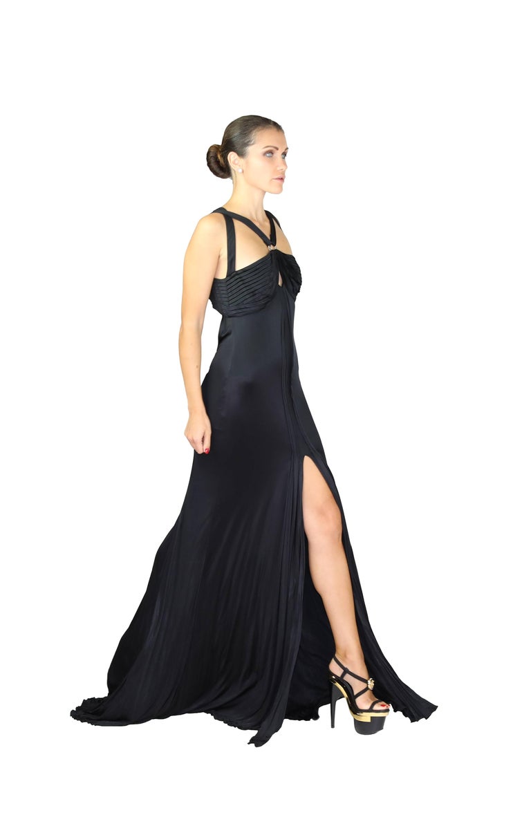New VERSACE BLACK STRETCH-JERSEY OPEN BACK GOWN Size 44 For Sale at ...