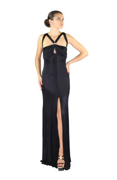 New VERSACE BLACK STRETCH-JERSEY OPEN BACK GOWN Size 44