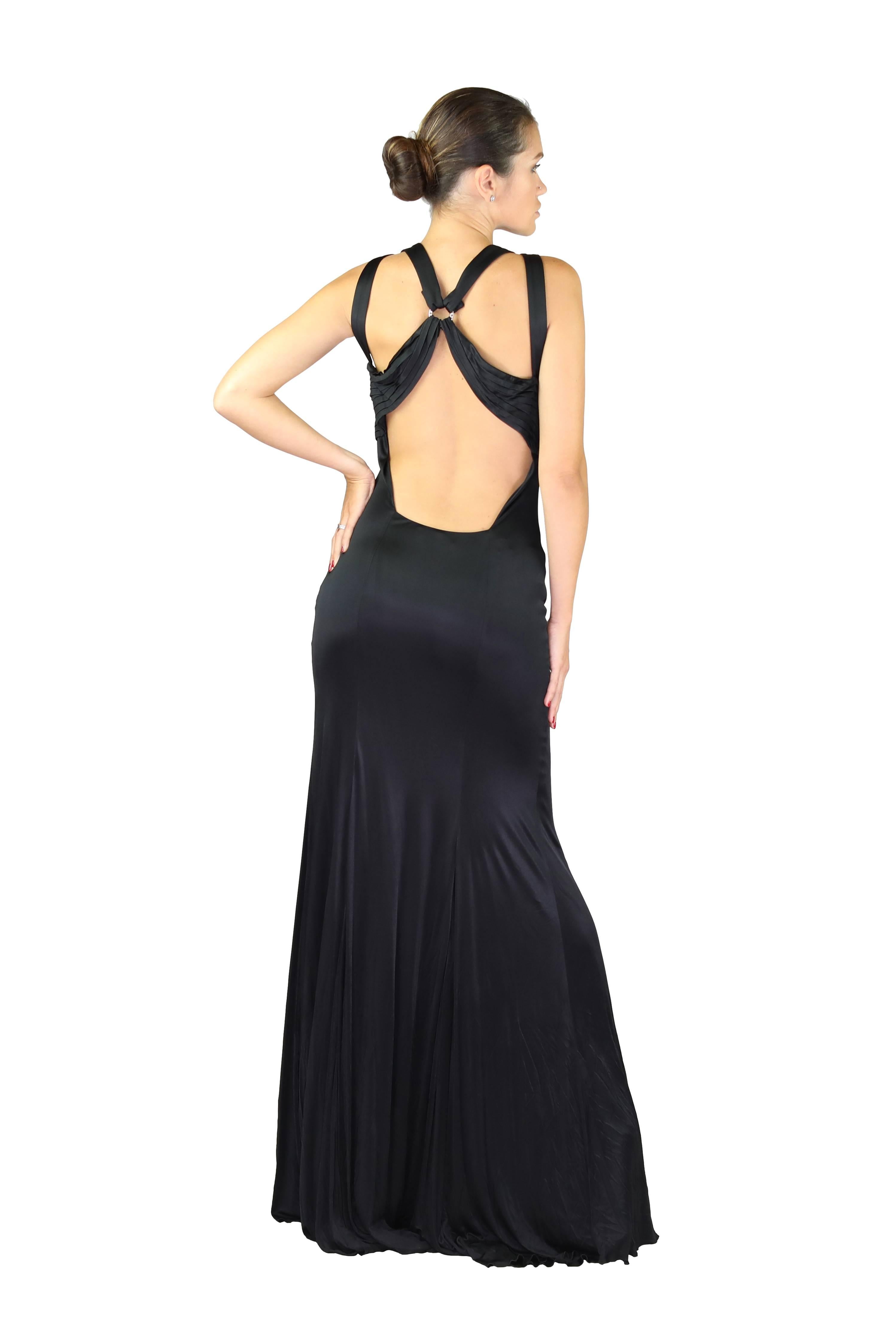 Black New VERSACE BLACK STRETCH-JERSEY OPEN BACK GOWN Size 44  For Sale