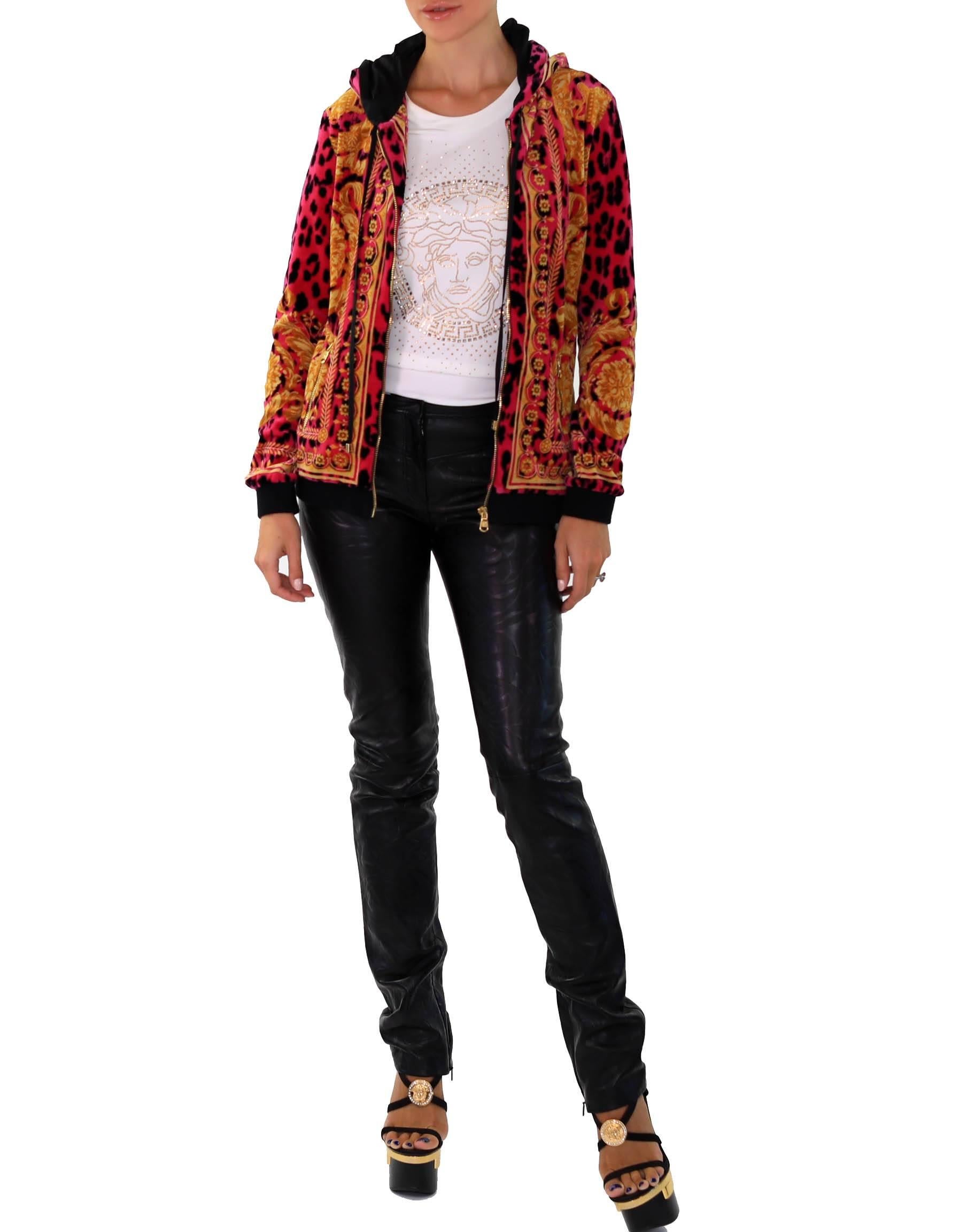New Versace Barocco Animalier Velvet Hoodie Jacket  In New Condition In Montgomery, TX