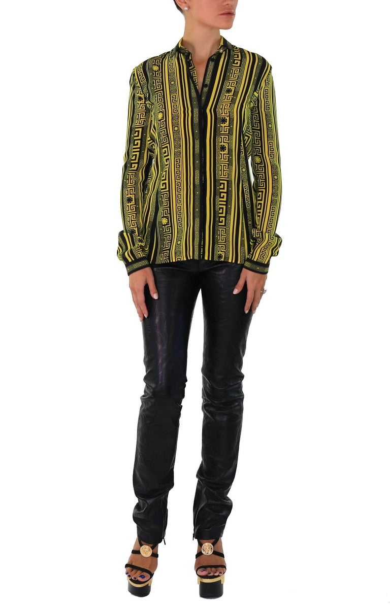 Versace Greek Key Printed 100 Silk Button Up Shirt For Sale at 1stDibs