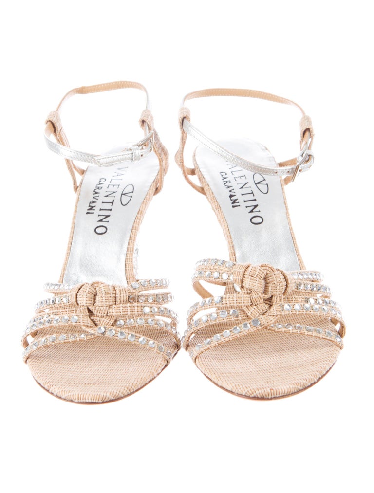 VALENTINO NUDE STRAW CRYSTAL EMBELLISHED WEDGE SANDALS Size 36.5 at ...