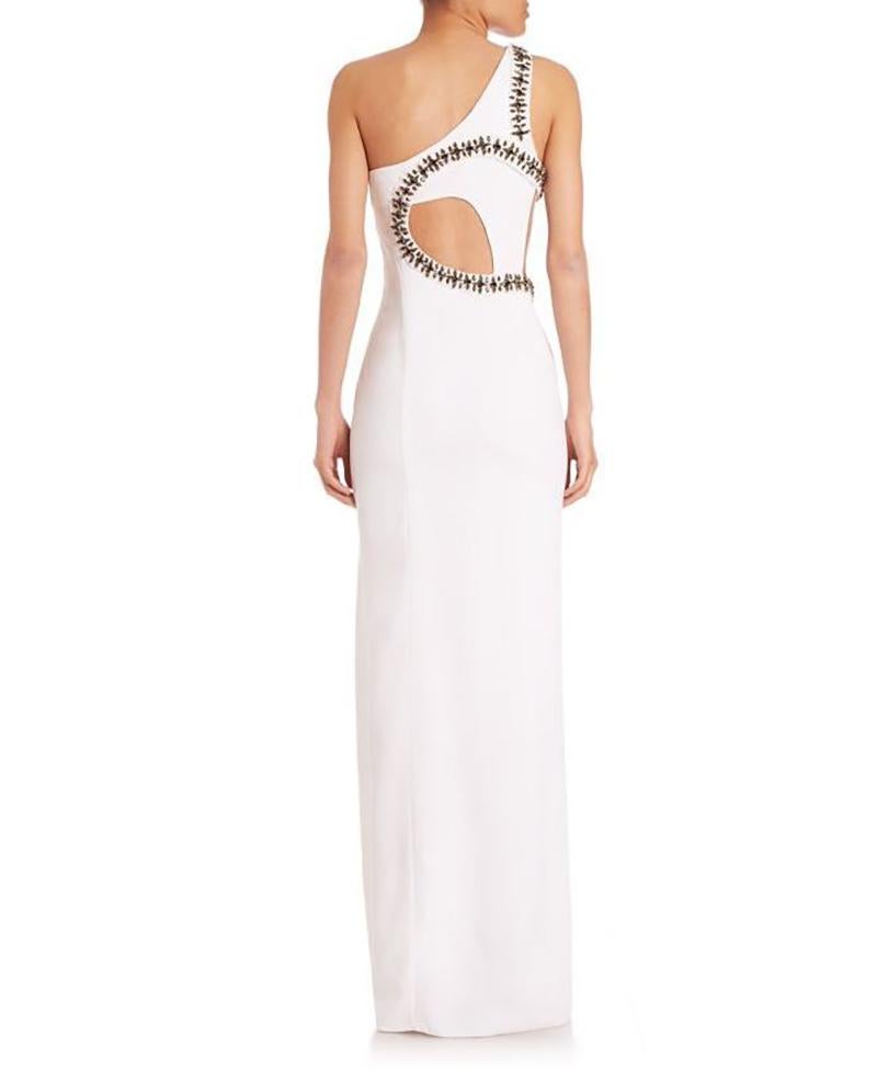 Gray Roberto Cavalli White Embellished Cutout Asymmetric Shoulder Gown