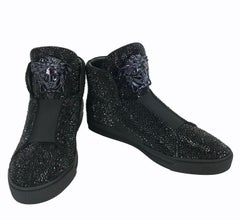 New Versace Black Palazzo High-Top Crystal Embellished Sneakers 41 - 8