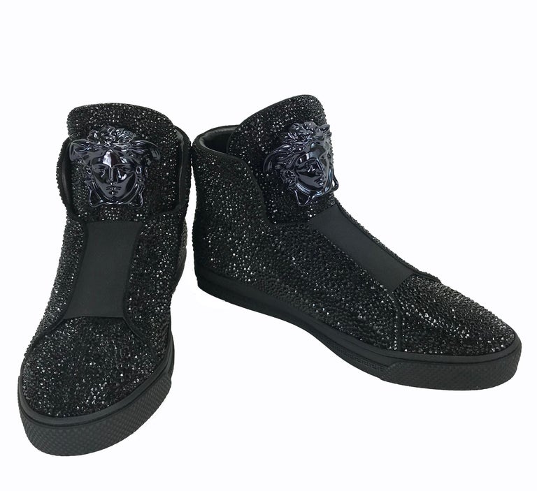 New Versace Black Palazzo High-Top Crystal Embellished Sneakers 41 - 8 For  Sale at 1stDibs | versace high tops, versace black high tops