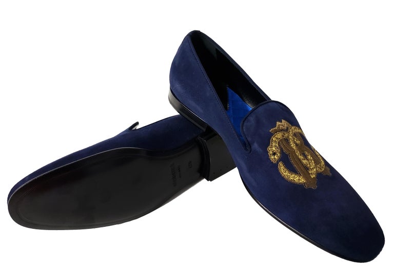 NEW ROBERTO CAVALLI NAVY SUEDE LEATHER LOAFERS with  display picture 1