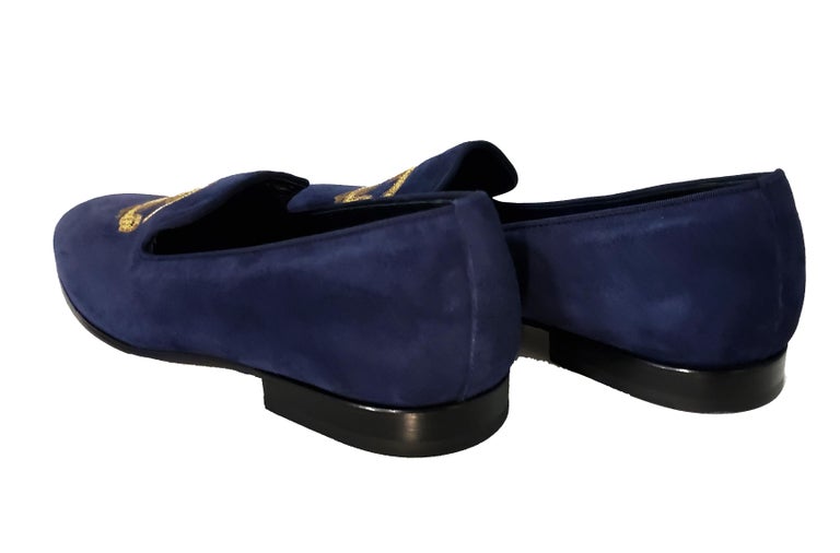 NEW ROBERTO CAVALLI NAVY SUEDE LEATHER LOAFERS with  display picture 3
