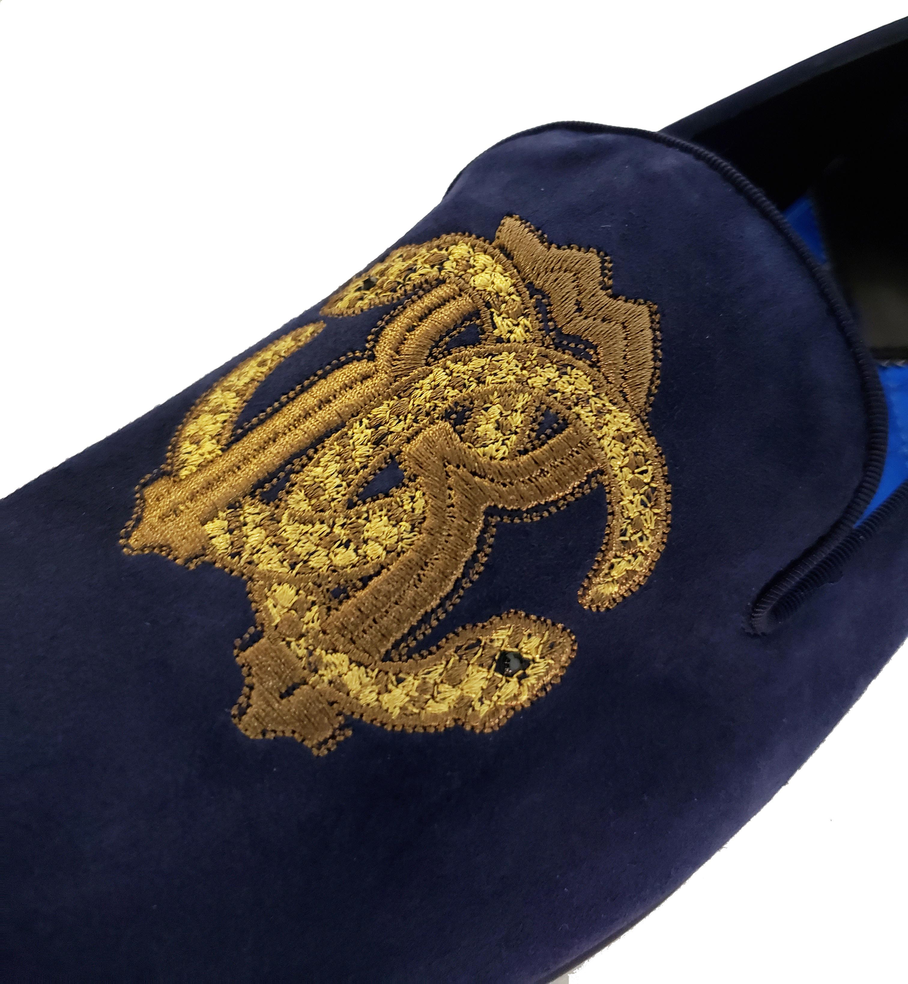 NEW ROBERTO CAVALLI NAVY SUEDE LEATHER LOAFERS with EMBROIDERED LOGO for MEN 1
