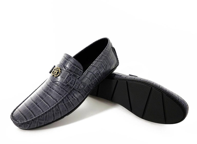 NEW ROBERTO CAVALLI GREY CROCODILE PRINT LEATHER LOAFERS SHOES for MEN 43 10 For at 1stDibs