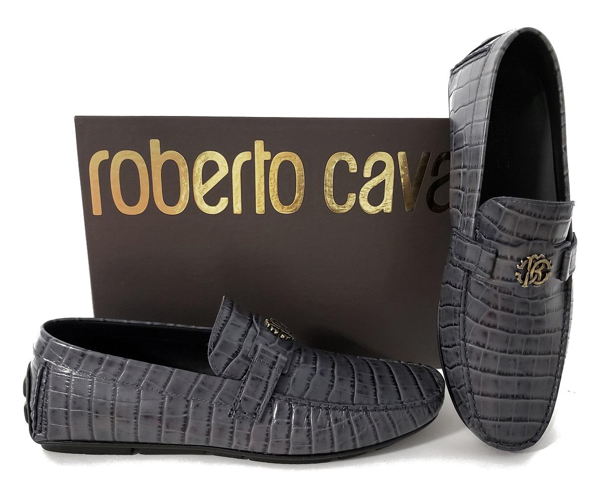 Men's NEW ROBERTO CAVALLI GREY CROCODILE PRINT LEATHER LOAFERS SHOES for MEN 43 - 10