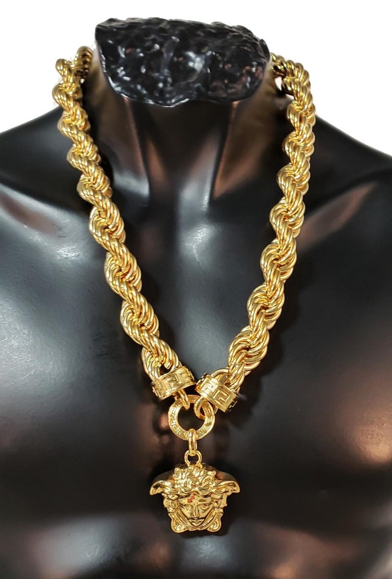 New Versace Runway 24K Gold Plated Medusa Chain Necklace as seen on