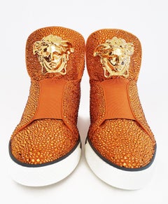 Versace Palazzo High -Top Crystal Embellished Sneakers in Orange
