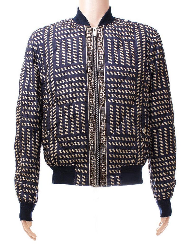 NEW VERSACE BLUE GOLD MEDUSA PRINT QUILTED 100% SILK JACKET for MEN For ...