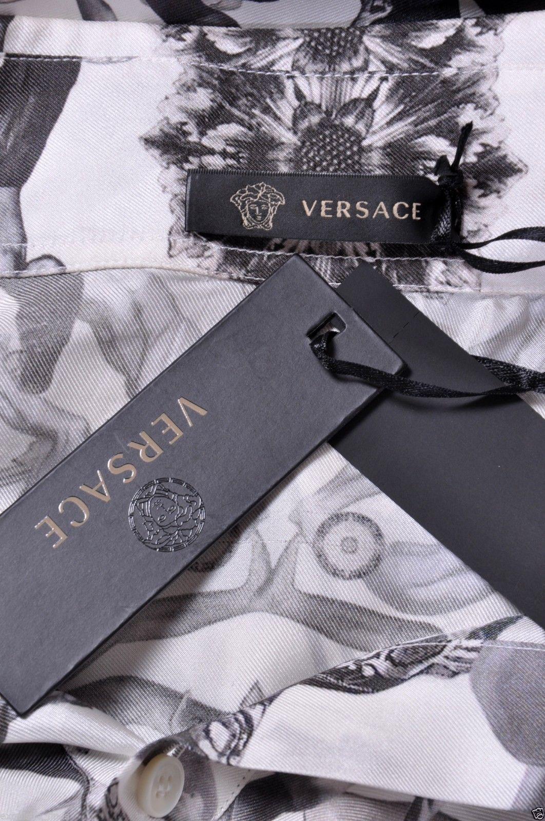 NEW VERSACE 100% SILK SHIRT in ICONIC BLACK and WHITE PRINT for MEN 1