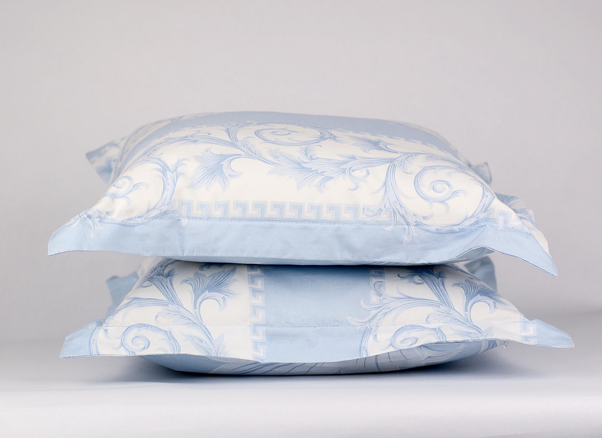 Gray SET of TWO VERSACE BLUE WHITE BAROCCO PRINT PILLOWS For Sale