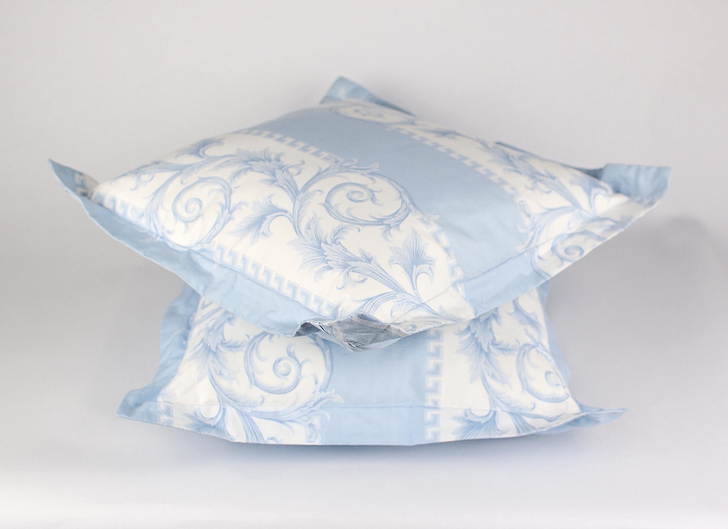Women's or Men's SET of TWO VERSACE BLUE WHITE BAROCCO PRINT PILLOWS For Sale