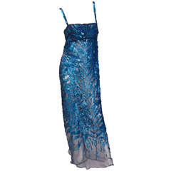 New ROBERTO CAVALLI SAPPHIRE BLUE EMBROIDERED TULLE GOWN