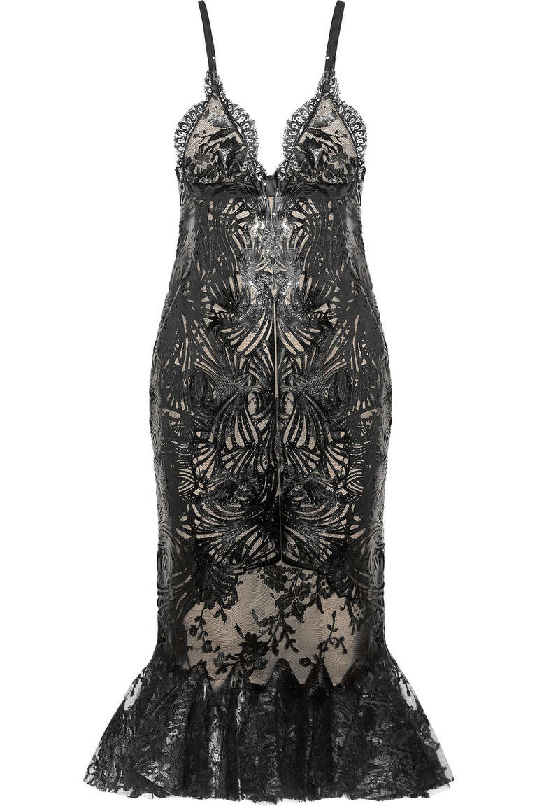 New ALEXANDER MCQUEEN Black Lasercut Leather and Lace Dress