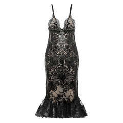 New ALEXANDER MCQUEEN Black Lasercut Leather and Lace Dress
