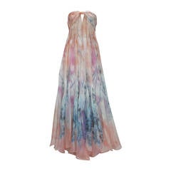 GIORGIO ARMANI Floral Print Silk Strapless Evening Gown