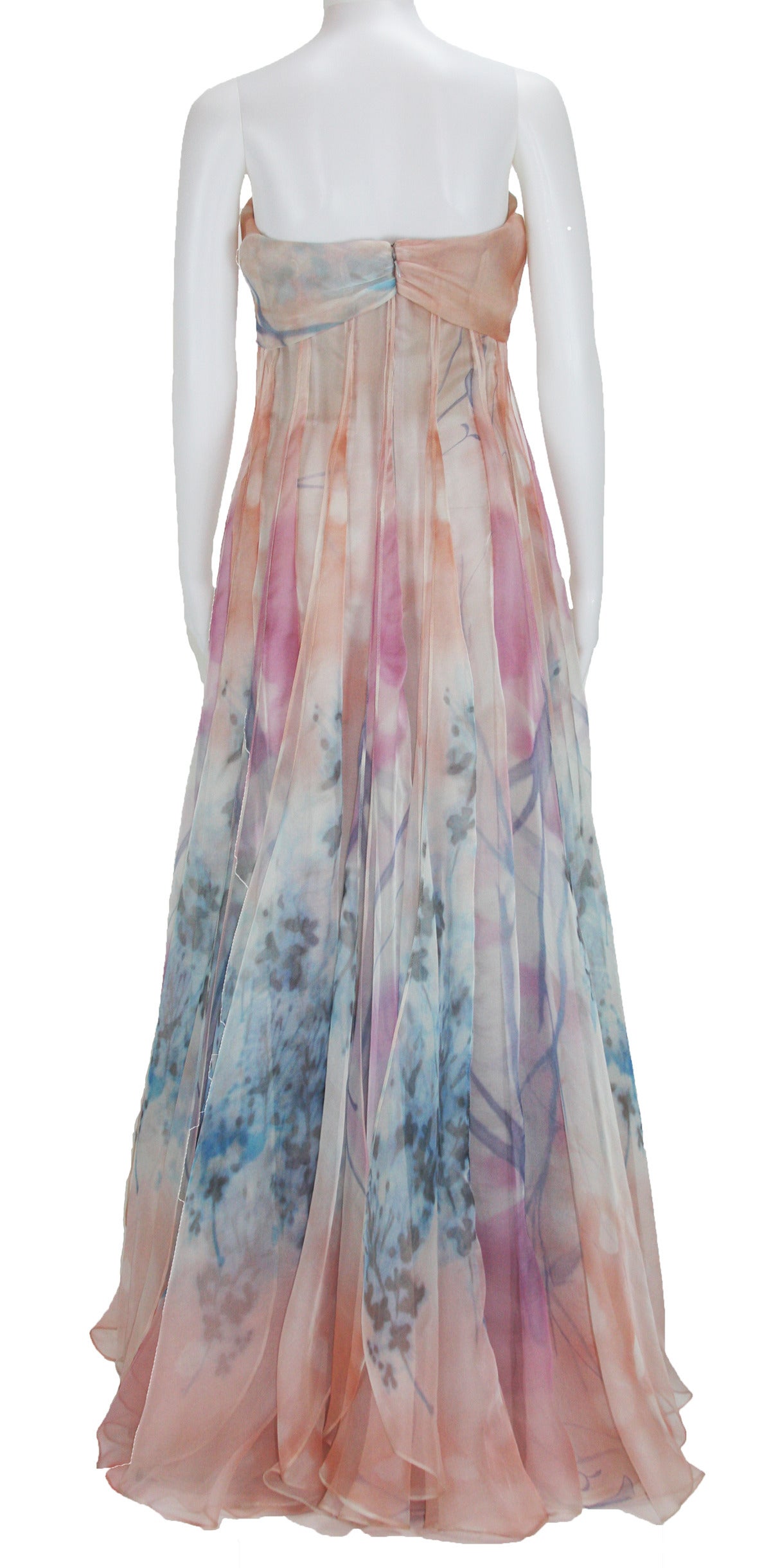 Women's GIORGIO ARMANI Floral Print Silk Strapless Evening Gown