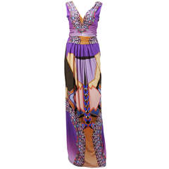 New ETRO PRINTED STRETCH JERSEY LONG EVENING DRESS