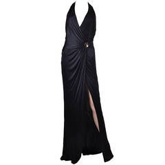 New VERSACE BLACK WRAP GOWN 10
