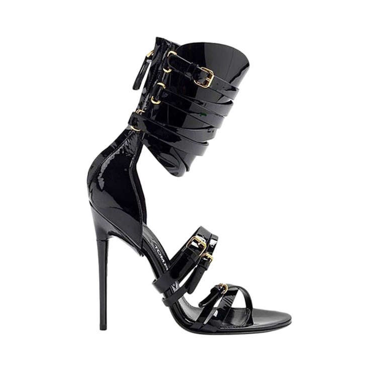 Tom Ford Gladiator Triple-Buckle Black Patent Leather Sandals
