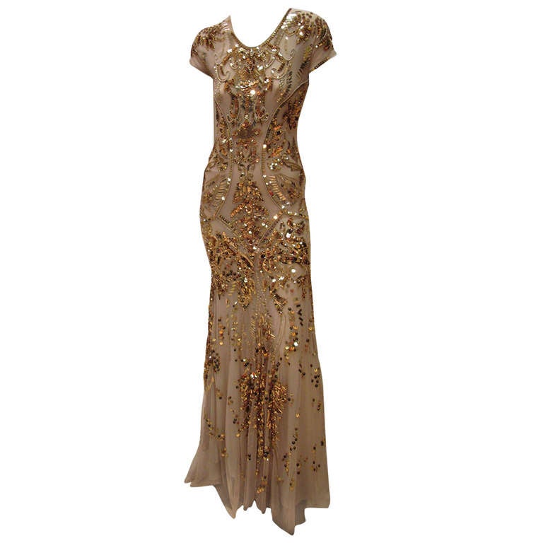 New ROBERTO CAVALLI LIMITED EDITION GOLD EMBROIDERED TULLE GOWN at ...