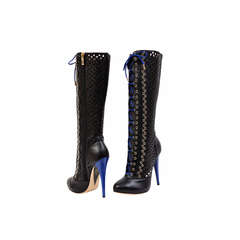 New VERSACE BLACK PERFORATED LEATHER PLATFORM BOOTS 5