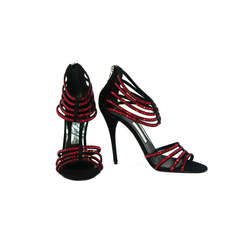 New Balmain Red Crystal Embellished Sandals