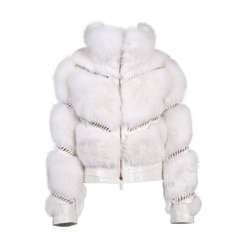 Gucci Veste en fourrure de renard et crocodile perlée