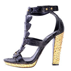 New Tom Ford Black Alligator T-bar sandals with metallic gold heel 41 - 11 10