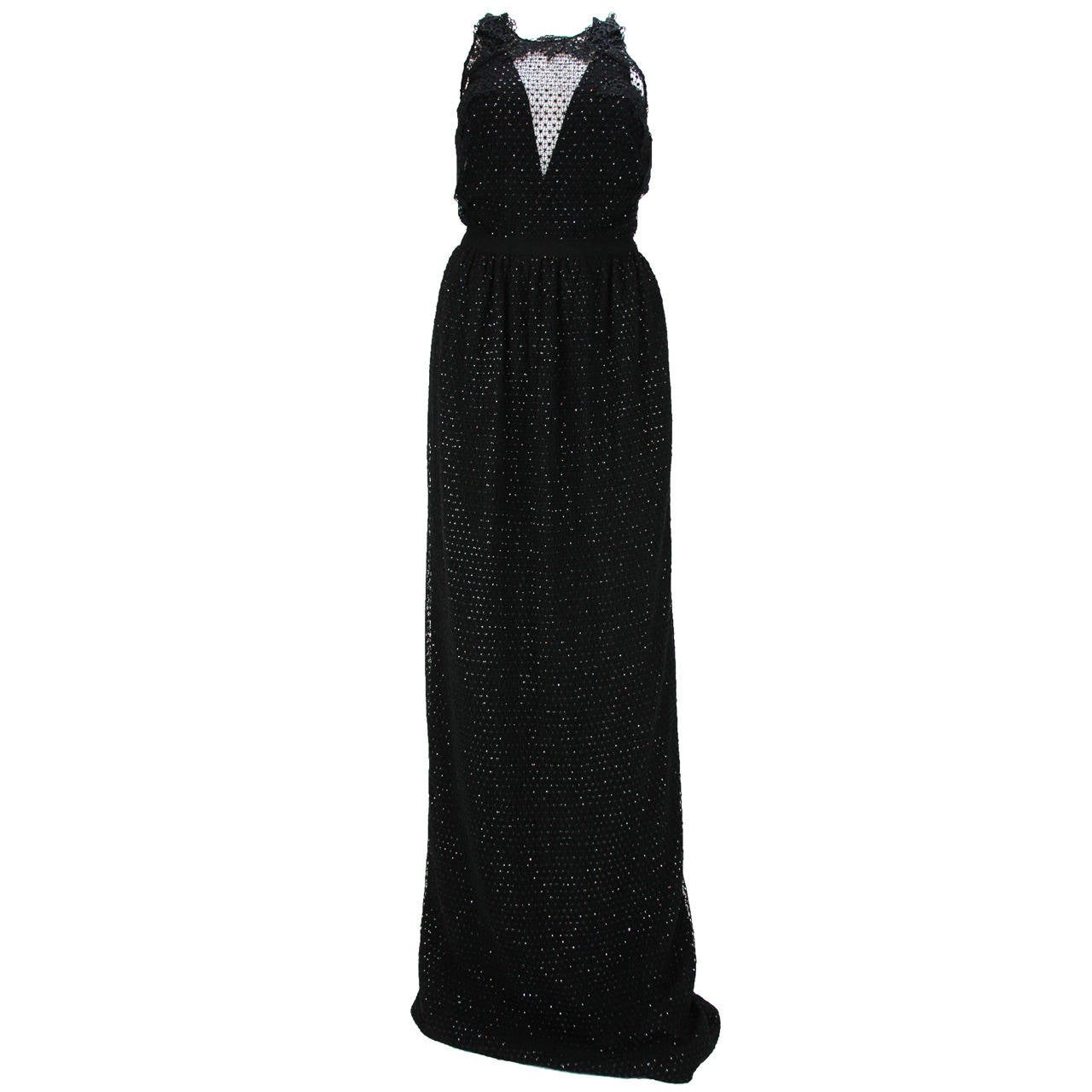 New GUCCI Black Tulle Macrame Embellished Gown