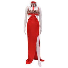 Cara Delevingne's Versace Red Studded Vinyl Liquid Jersey Dress 6