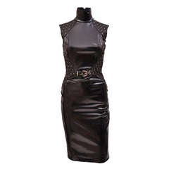 New VERSACE Japanese Vinyl Body-Con Dress With Studded Leather Inset