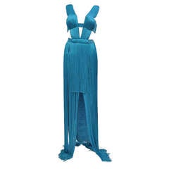 Versace Caribbean Blue Fringe Gown