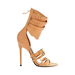 Tom Ford Gladiator Triple-Buckle Nude Leather Sandals