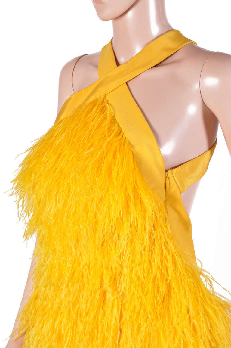 Versace Yellow Feather Dress at 1stDibs