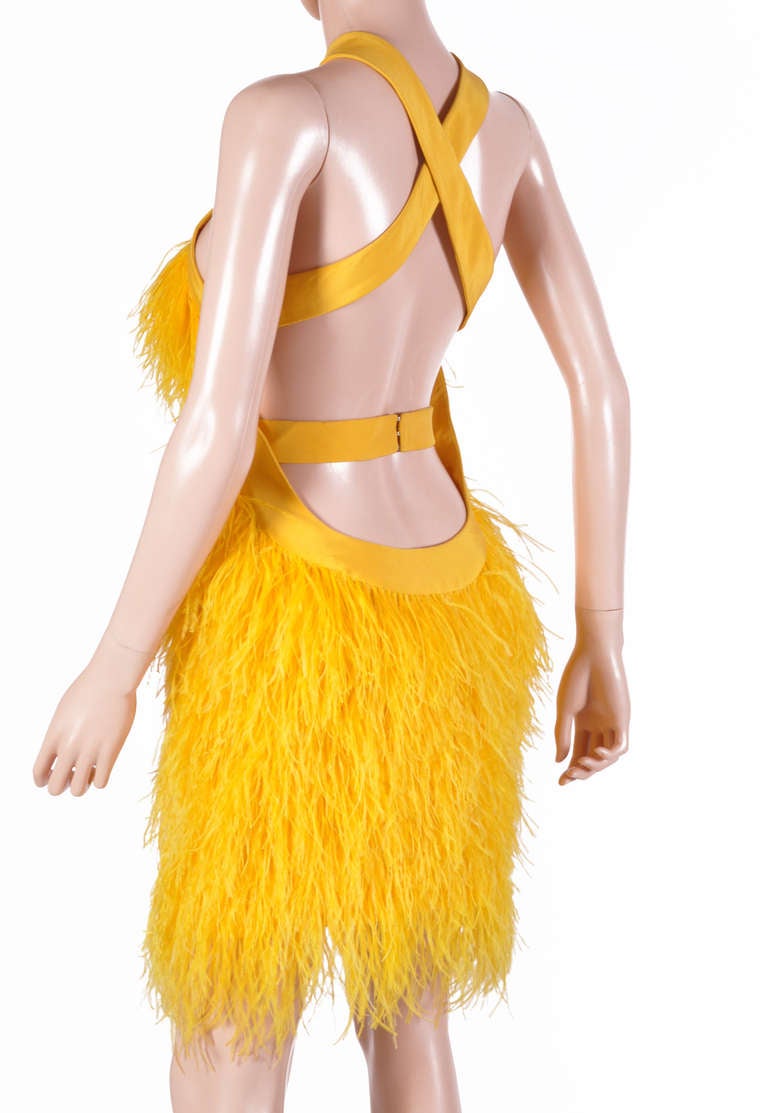 Versace Yellow Feather Dress 2