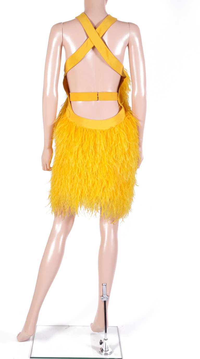 Versace Yellow Feather Dress 3