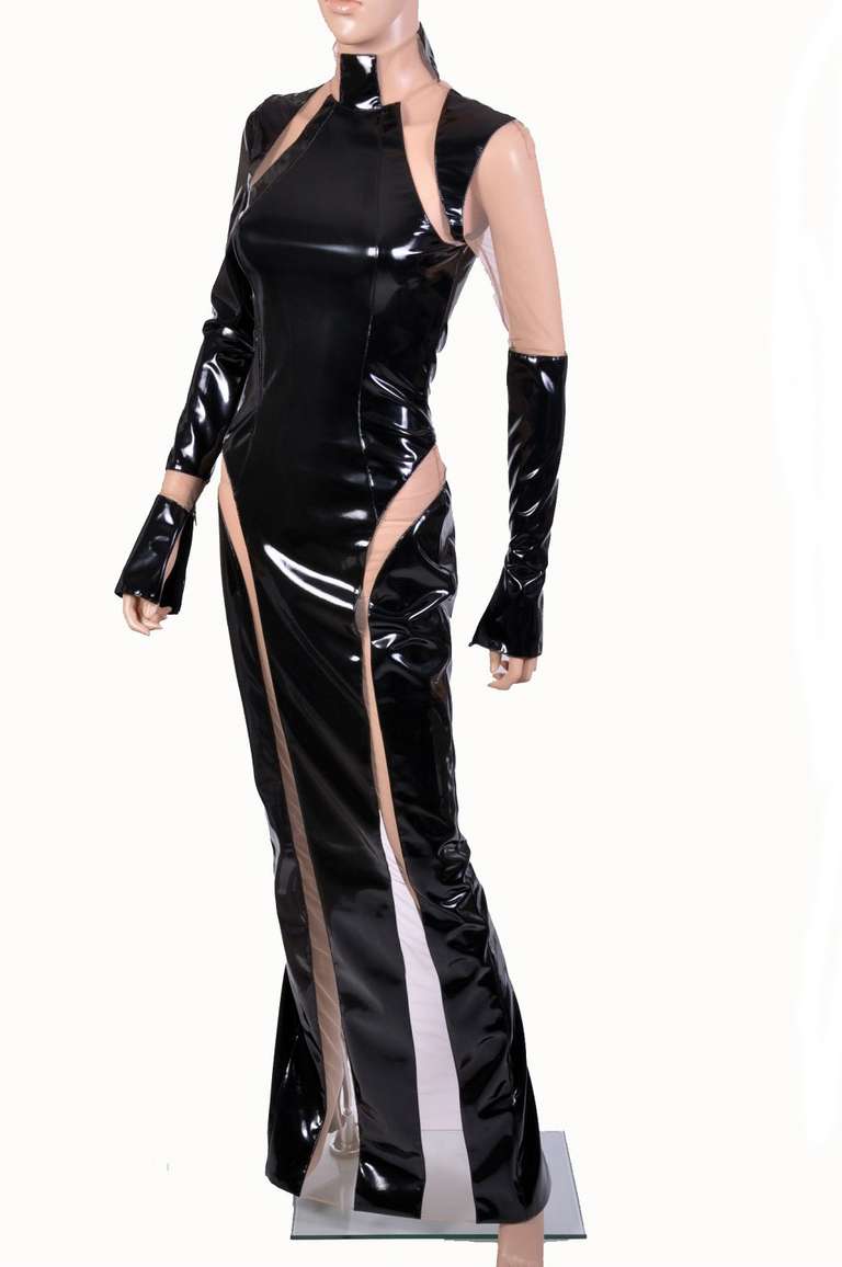 black vinyl strapless dress