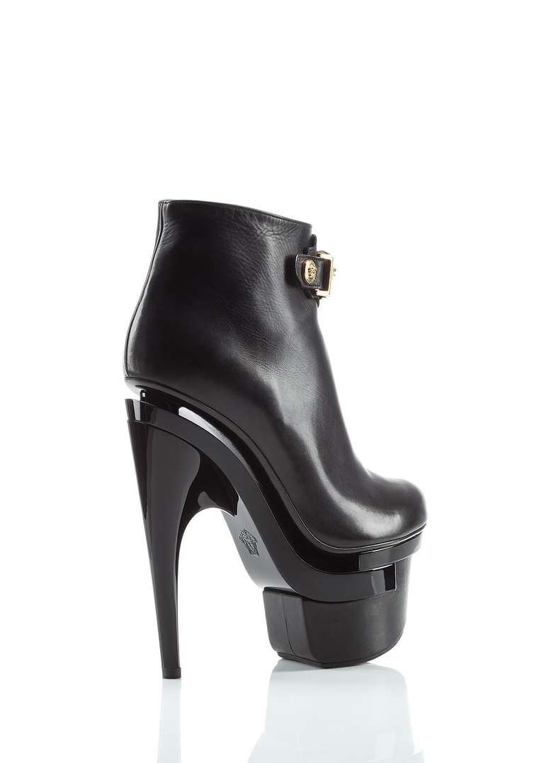 Women's New Versace Signature Black Leather Boots with Triple Platform