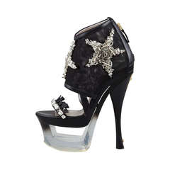VERSACE Black Mesh an Plexiglass-Platform Shoes with Crystal Starfish