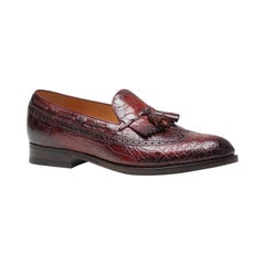 Gucci bordeaux crocodile and ostrich brogue moccasin shoes